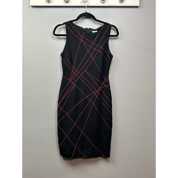 Cache Dress Women's Size 6 Black Sleeveless Sheath Red Geometric Career Cocktail - Picture 1 of 8